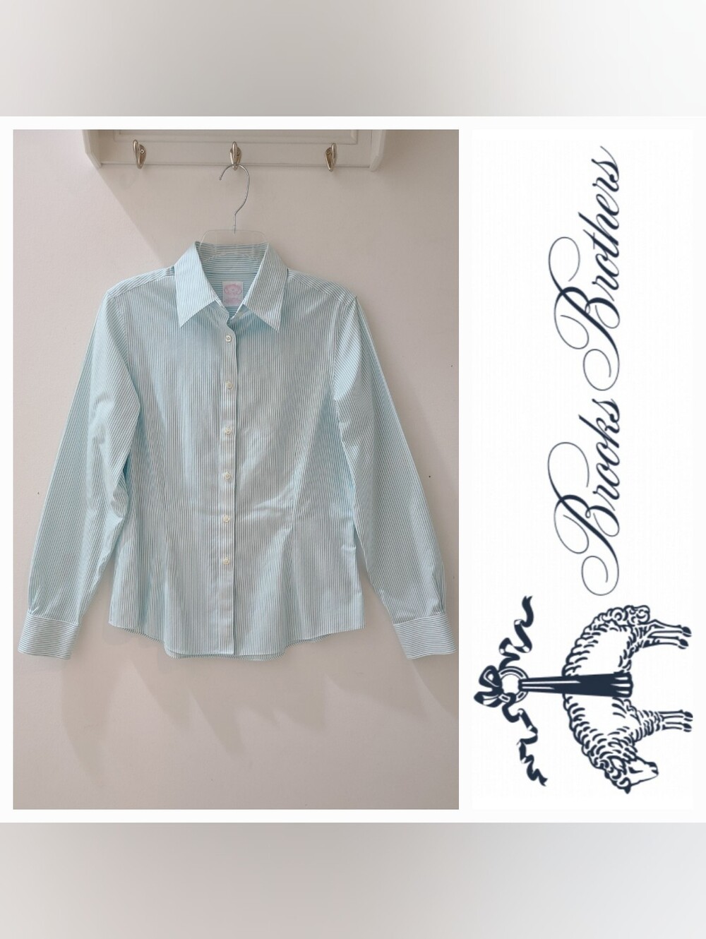 Brooks Brothers Tailored Fit Shirt Non-Iron Stretch Blue/White Stripe Size 10